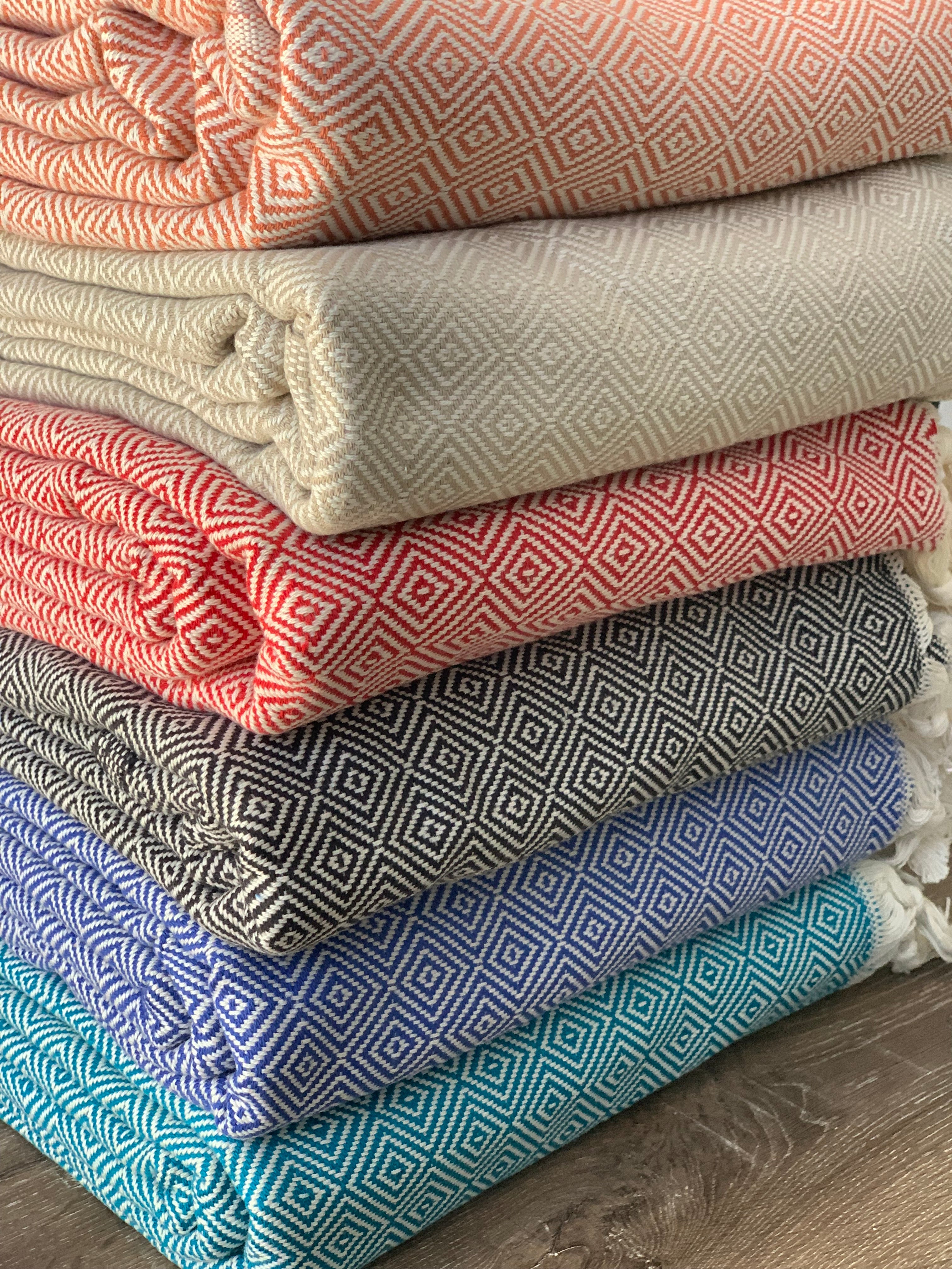 Diamond Full Pattern Blanket Blue Silk Dervish Turkish Cotton Towels
