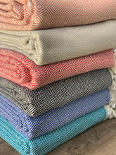 Load image into Gallery viewer, Diamond Full Pattern Blanket Beige Silk Dervish Turkish Cotton Towels
