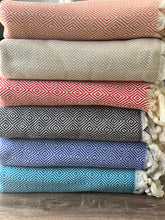 Load image into Gallery viewer, Diamond Full Pattern Blanket Aqua Silk Dervish Turkish Cotton Towels
