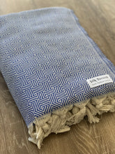 Load image into Gallery viewer, Diamond Full Pattern Blanket Blue Silk Dervish Turkish Cotton Towels
