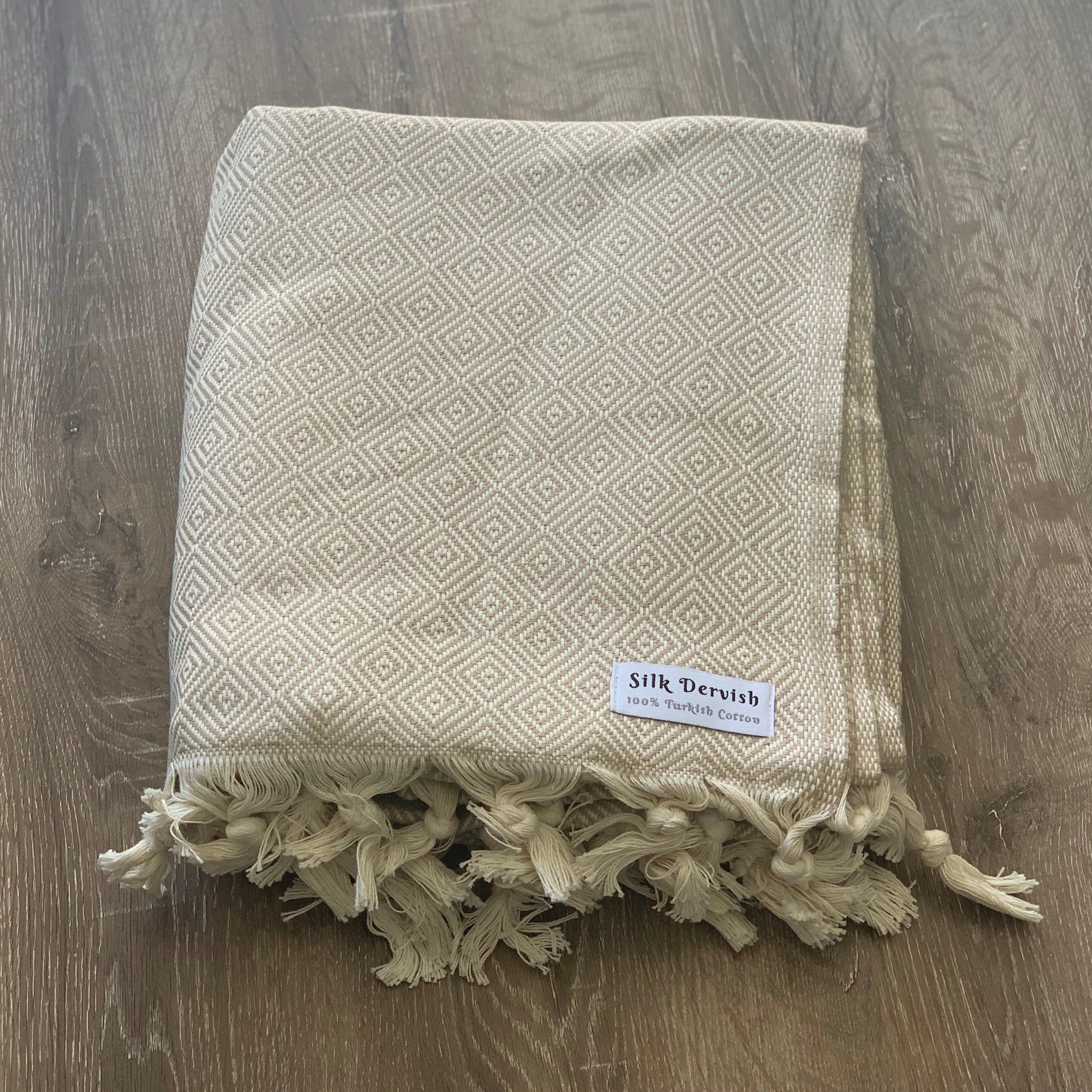 Diamond Full Pattern Blanket Beige Silk Dervish Turkish Cotton Towels