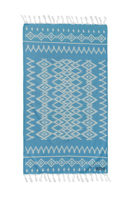 Kilim Aztec Aqua Turkish Towel - Silk Dervish, Turkish Cotton Towel
