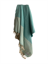 Load image into Gallery viewer, Honeycomb Stripy Aqua Turkish Towel Throw Silk Dervish Turkish Cotton Towels
