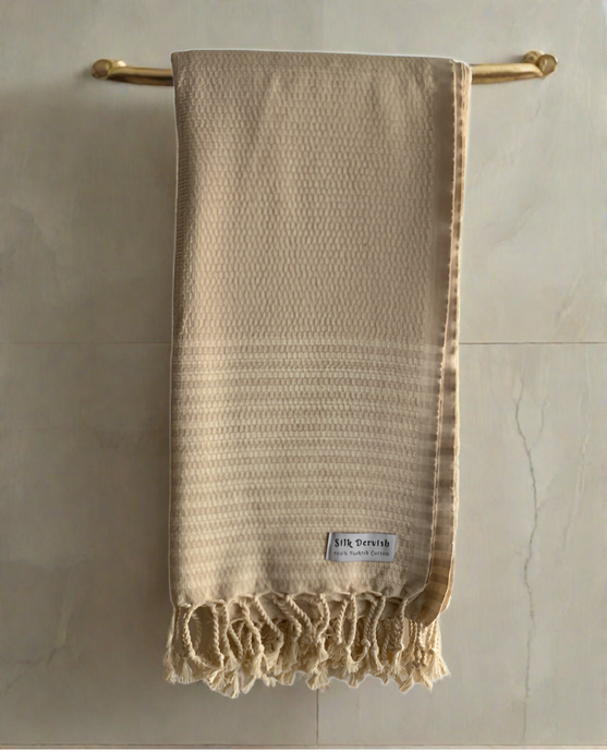 Honeycomb Stripy Beige Turkish Towel Throw Silk Dervish Turkish Cotton Towels