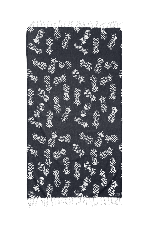 Pineapple Black Beach Bath Turkish Towel - Silk Dervish, Turkish Cotton Towel