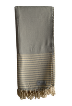 Load image into Gallery viewer, Honeycomb Stripy Light Grey Turkish Towel Throw Silk Dervish Turkish Cotton Towels
