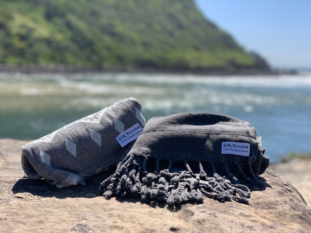 Stonewash Stripe Black Turkish Towel Silk Dervish Turkish Cotton Towels